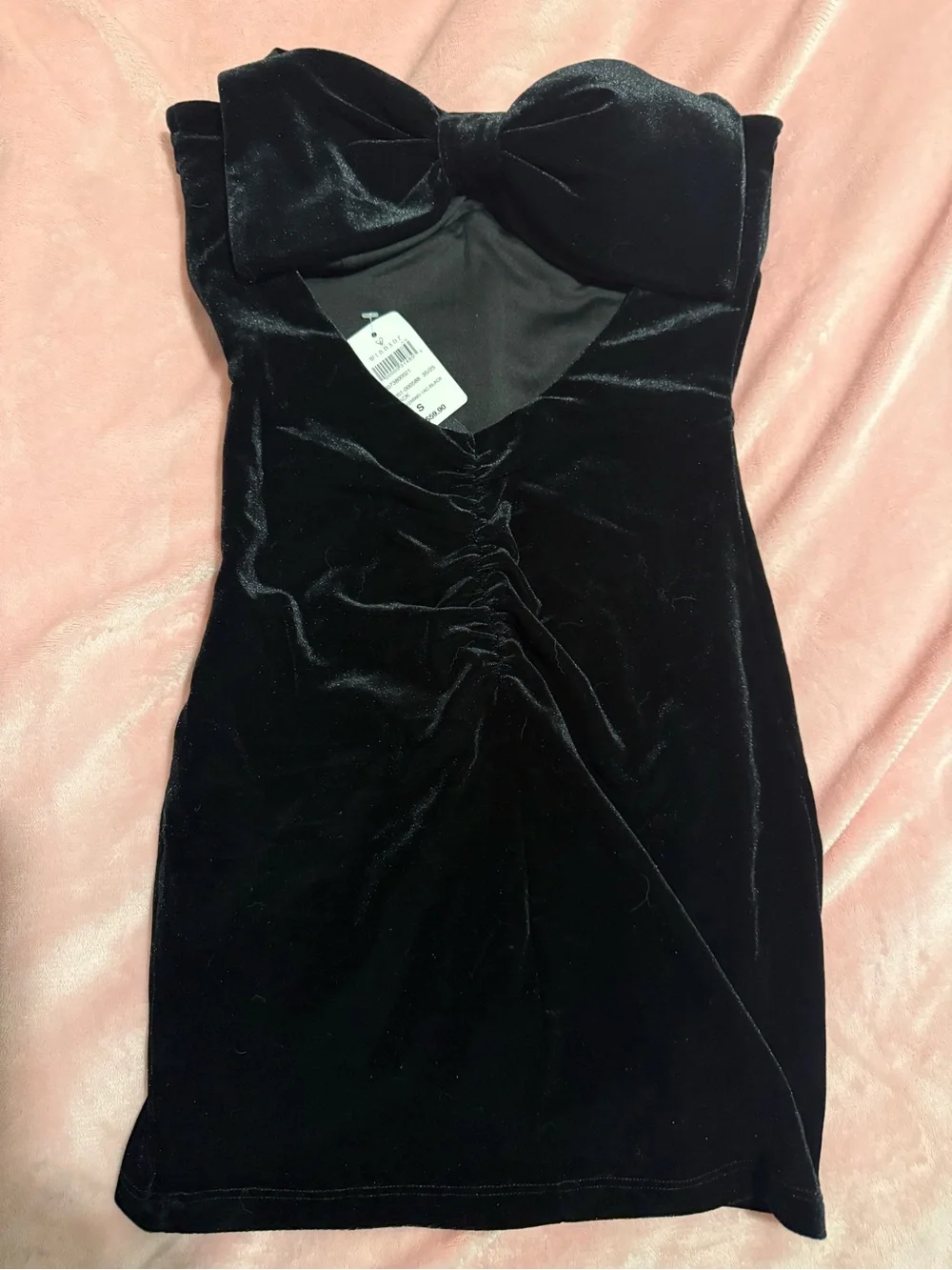 Windsor Strapless Velvet Bodycon Dress in Black - Picture 4 of 4